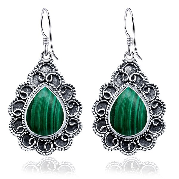 Multi Color Gemstone Sterling Silver Pear Dangle Earrings By Orchid Jewelry. Opens flyout.