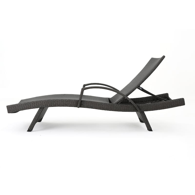 Outdoor Curved Wicker Lounge Chair Set of 2, Water Resistant Adjustable Reclining Chairs with Armrests & Folding Legs