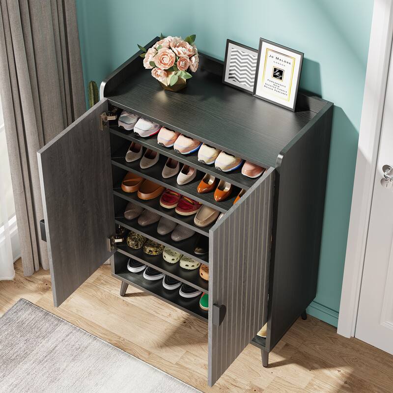 Shoe Cabinet with Doors, Entryway Shoe Storage Cabinet with Adjustable Shelves - 29.6" L x 13.8" D x 43.3" H