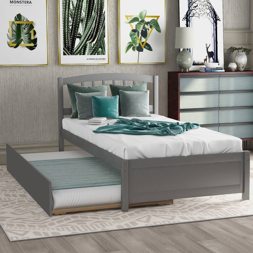 Platform Bed Wood Bed Frame with Trundle