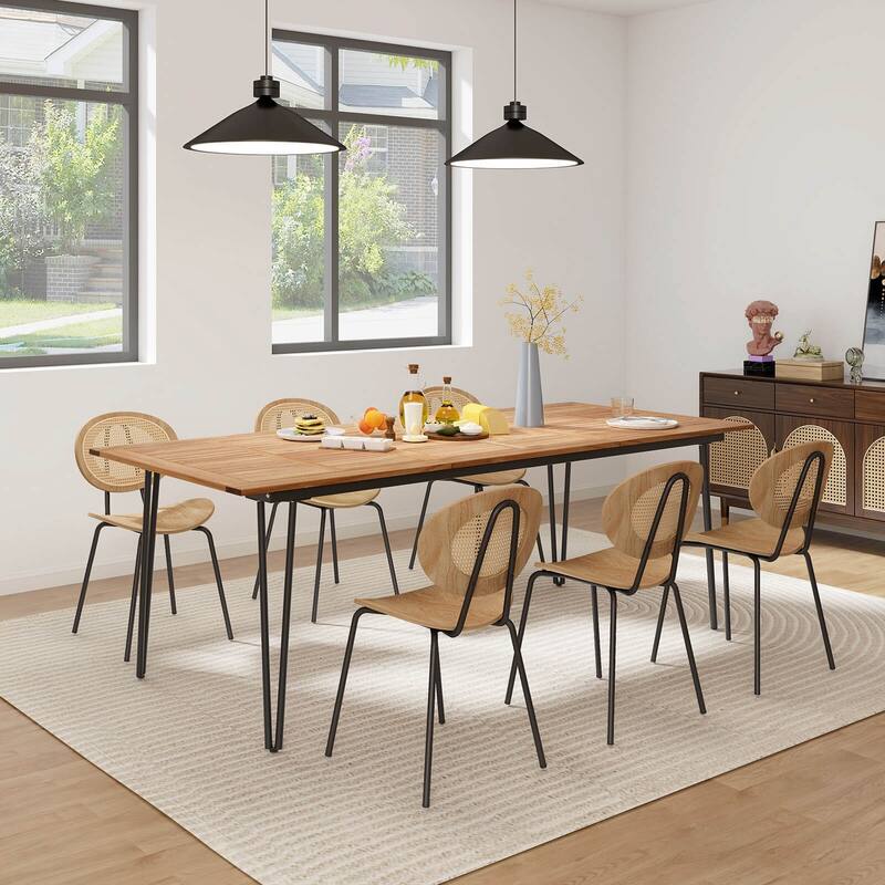 86.5-Inch Outdoor Dining Table w/Acacia Wood Tabletop & Metal Legs