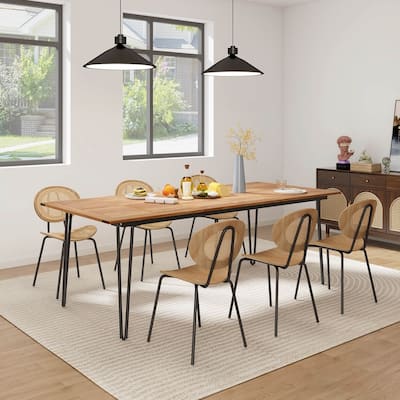 86.5-Inch Outdoor Dining Table w/Acacia Wood Tabletop & Metal Legs