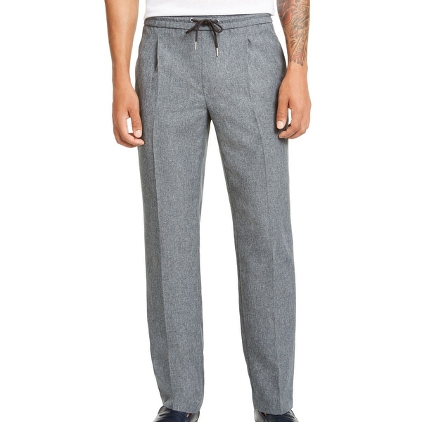Alfani Mens Pants Melange Gray Large L Drawstring Inverted-Pleat Stretch. Opens flyout.