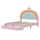preview thumbnail 5 of 20, Full Size Velvet Platform Bed with Colorful Rainbow Headboard and 2 Storage Drawers, Upholstered Princess-Style Frame