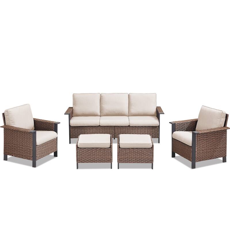 Pocassy Outdoor Wicker Sofa Glider Chair with Ottoman Set
