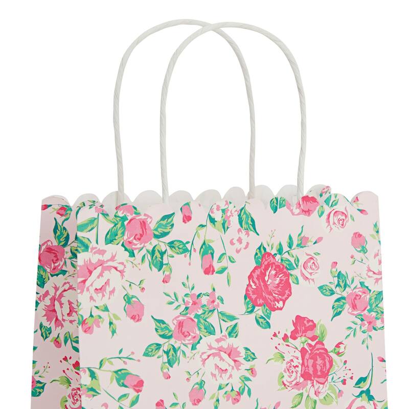 Blue Panda 24 Pack Medium Floral Gift Bags with Handles for Birthday Party Present 10x8x4"