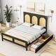 preview thumbnail 2 of 11, Rattan Design Full Wingback Bed Wood Storage Platform Bed with Headboard, 2 Drawers and Footboard, No Box Spring Required, Black