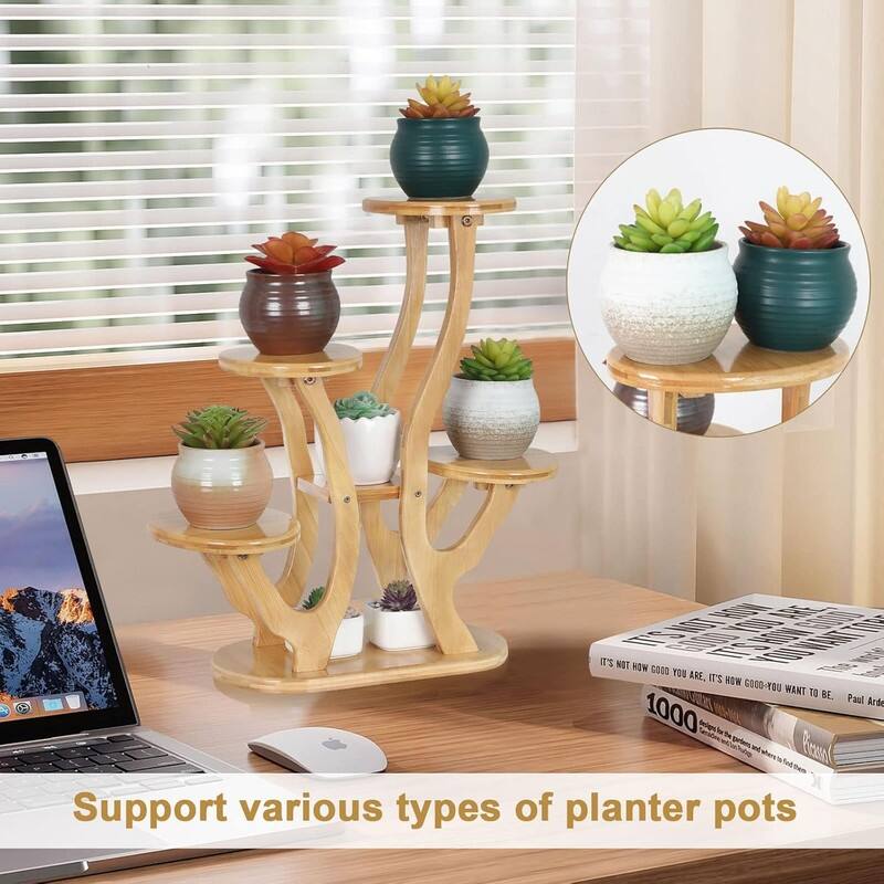9 Tiers Small Windowsill Plant Shelf Indoor,Bamboo Succulent Plant Stand - 11.8 x 6.7 x 17.9 inches
