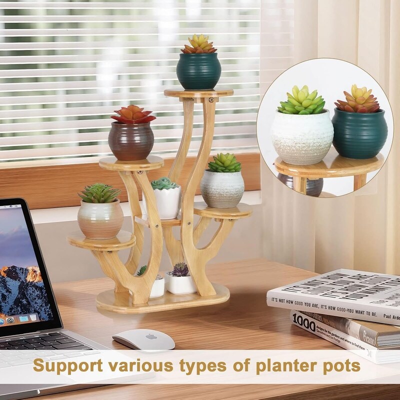 9 Tiers Small Windowsill Plant Shelf Indoor,Bamboo Succulent Plant