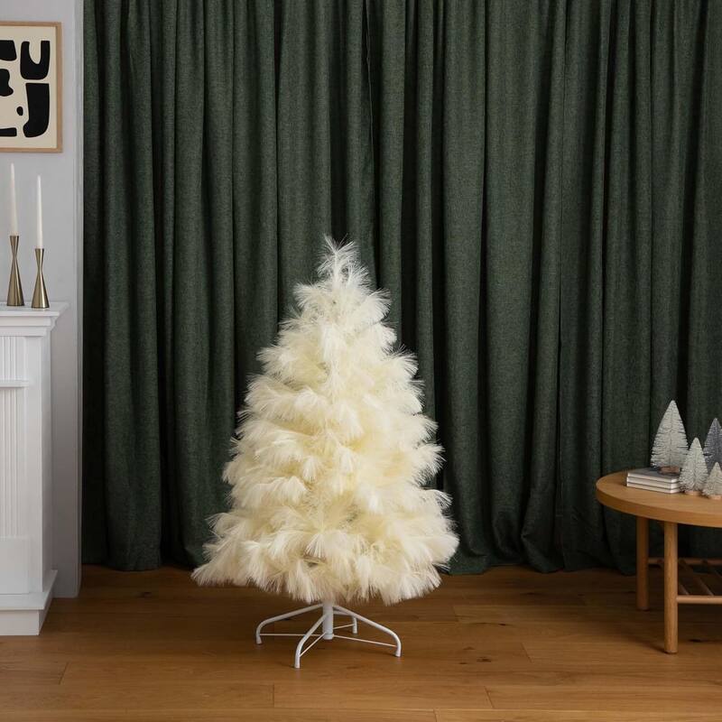 4ft. Artificial Off-White Pampas Grass Christmas Tree - Unique Festive Holiday X-Mas Accent