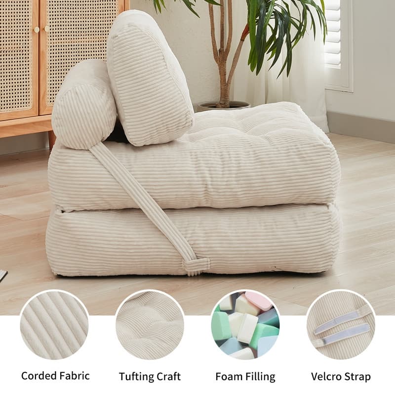 Mixoy W32''/W50'' Corded Velvet Fabric Folding Floor Lazy Futon Sofa Bed