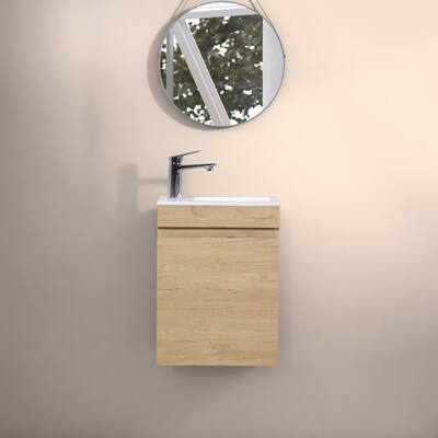 16 inch Plywood Wall-Mounted Bathroom Vanity with Integrated Resin Sink with Soft Close Doors