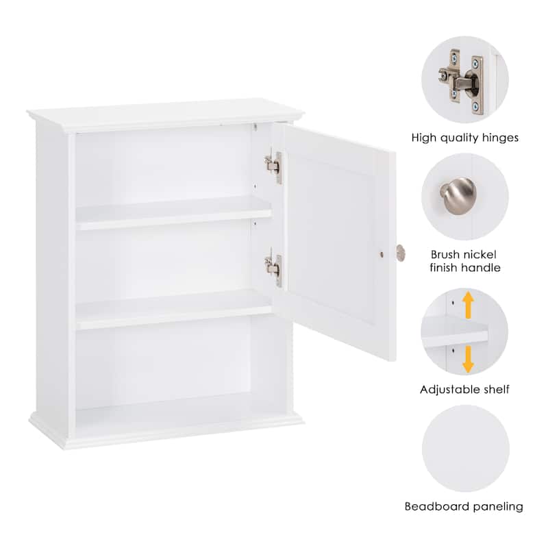 COSTARS Bathroom Cabinet Wall Mounted with Single Door, Wood Hanging Cabinet with Adjustable Shelf White