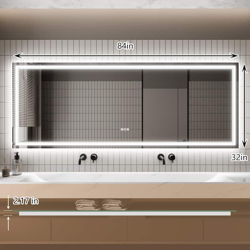 32''×84'' Wall-Mounted Bathroom Vanity LED Mirror with Anti Fog, Dimmable Touch Button, Front and Back Light