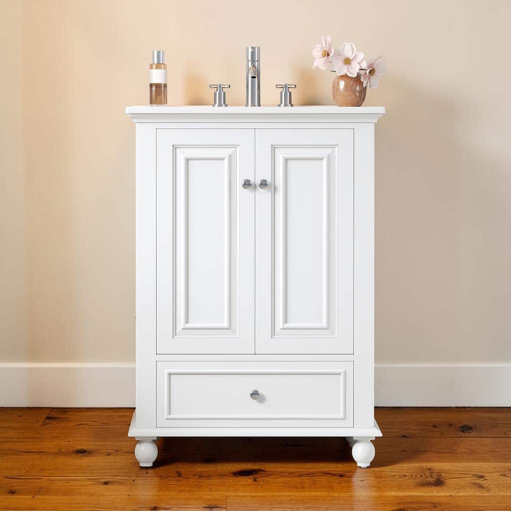 24 Inch Bathroom Vanity with Ceramic Sink, Soft Close Storage Cabinet with Drawer Dividers and Adjustable Shelf