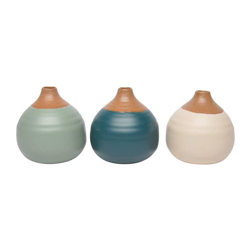 Sagebrook Home Modern Coastal Small Ceramic Bud Vases, Set of 3
