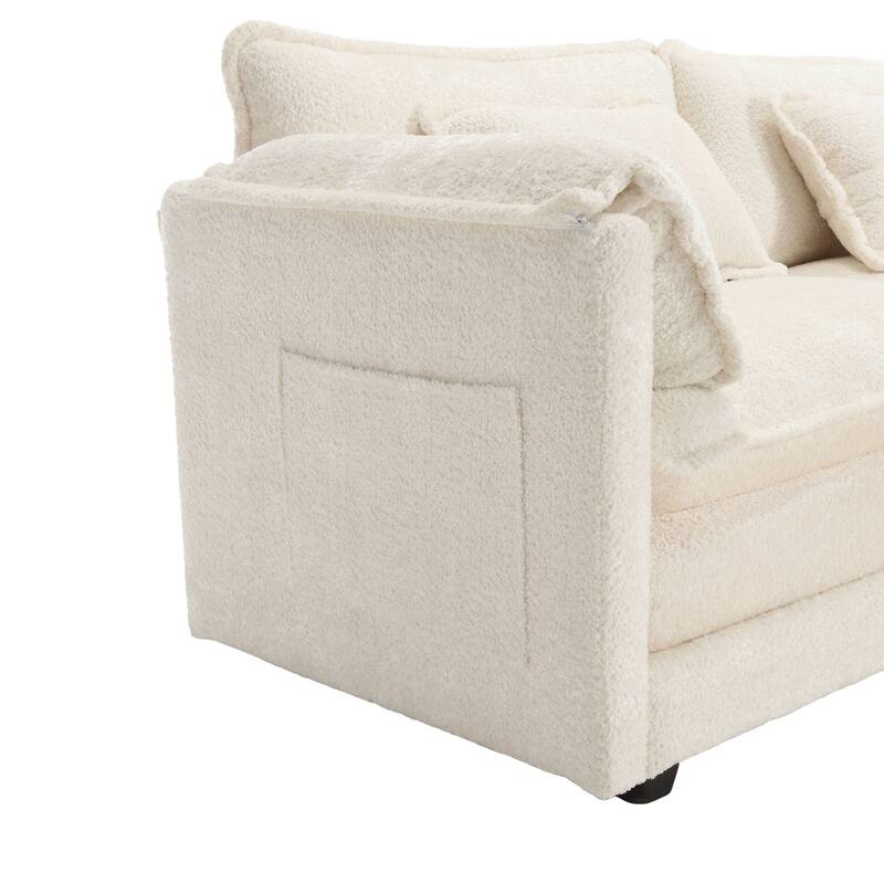76'' Oversized Chenille Loveseat Sofa with Movable Ottoman Small Sofa for Apartment