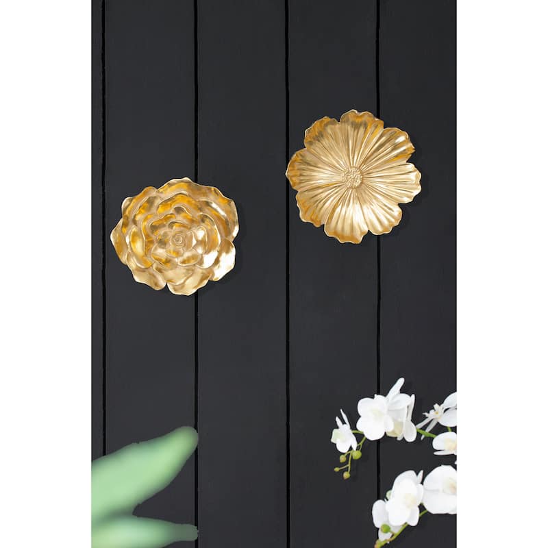 Contemporary Rose Hanging Wall Decor with Gold Resin Floral Sculpture, for Living Room Hallway Bedroom Office