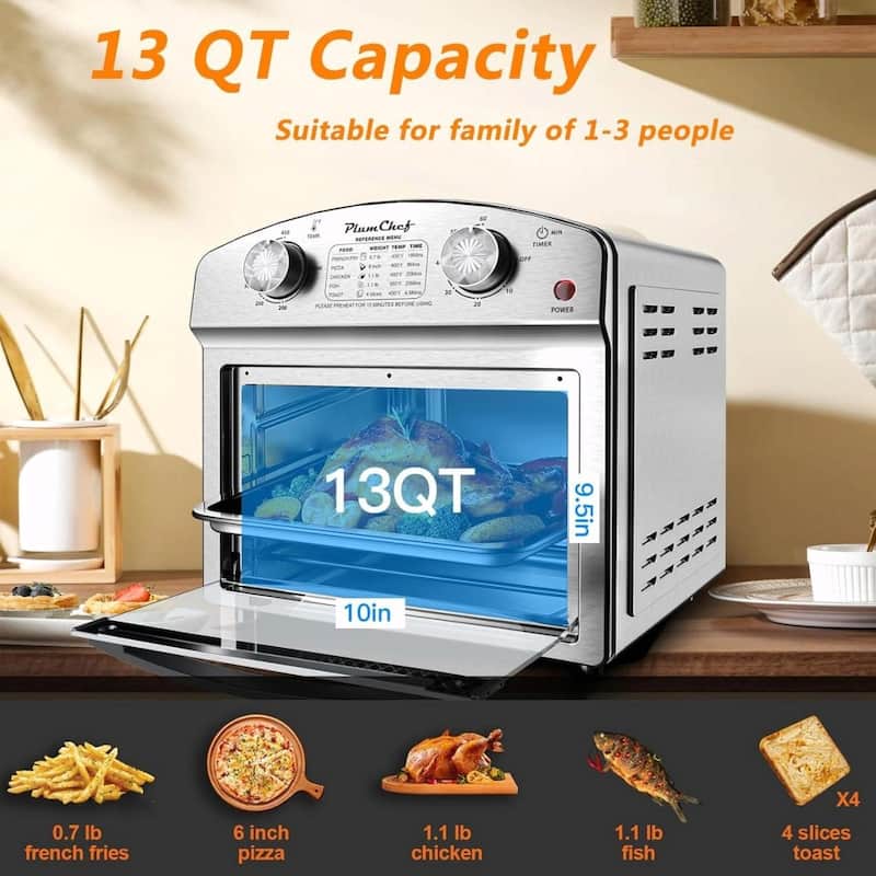 12.5 Quart 7-in-1 Convection Toaster Oven, 1500W, Stainless Steel, with 5 Pre-Set Menus