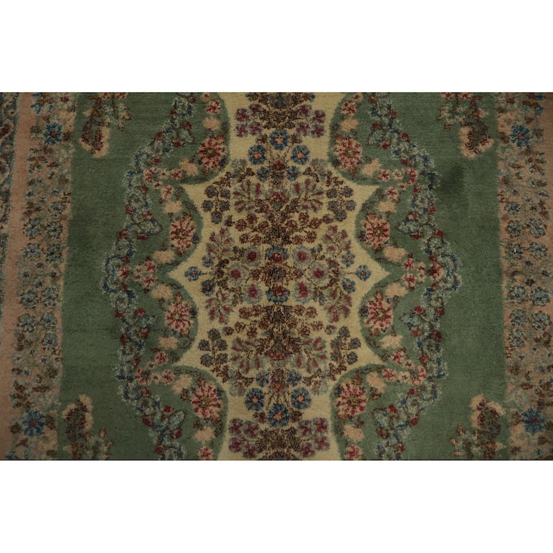Hand Knotted Oriental 100% Wool Carpet Traditional Floral Green Kerman Area Rug - 8' 3'' X 4' 10''