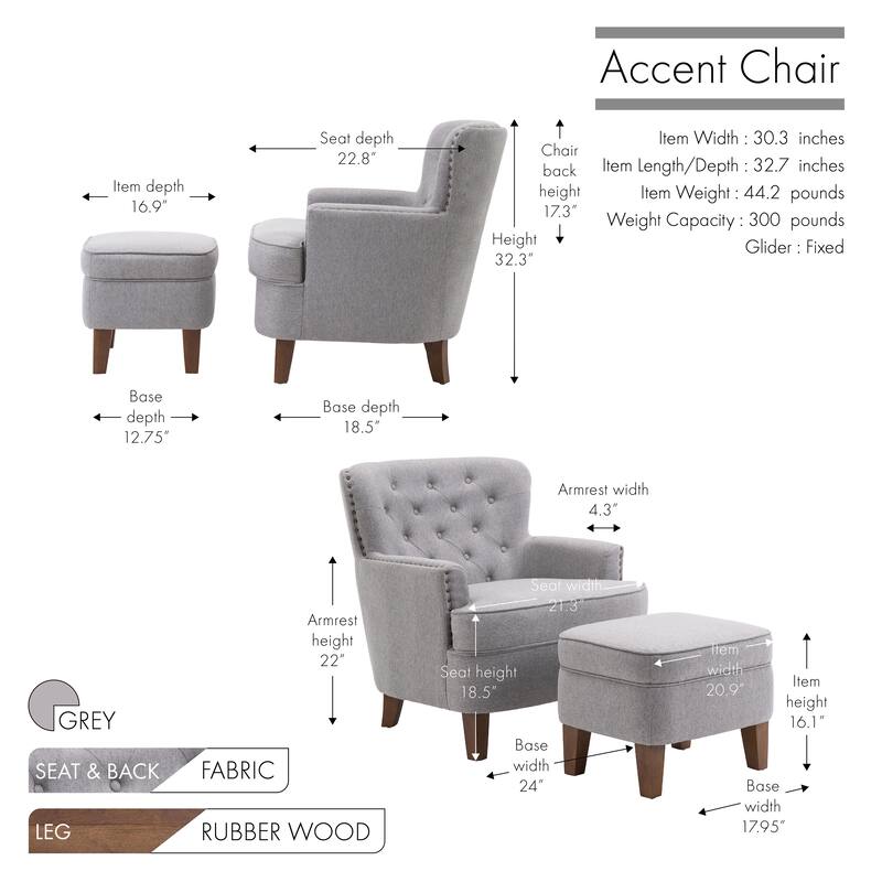 Porthos Home Idir Accent Chair, Fabric Upholstery, Rubber Wood Legs