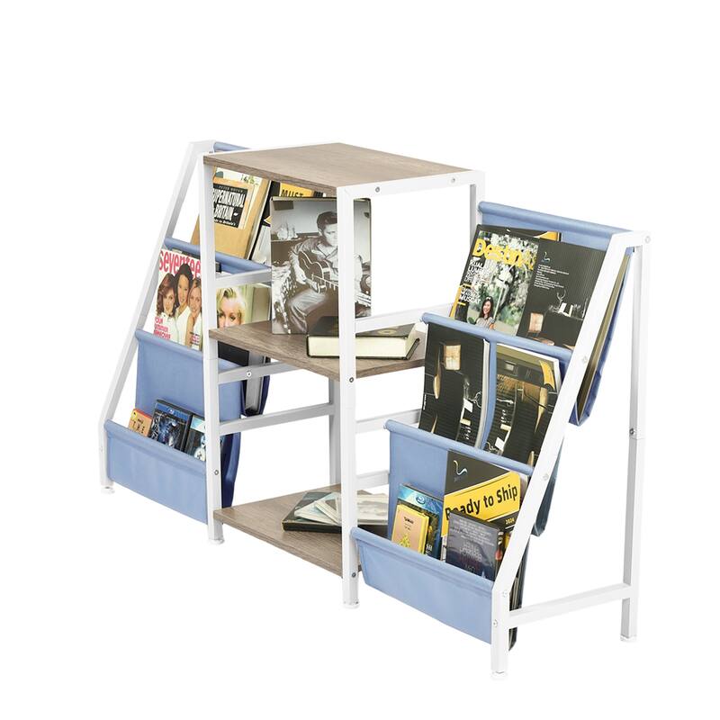 Homy Casa Kids Book Display Shelf with 3 Tiers & Fabric Pockets