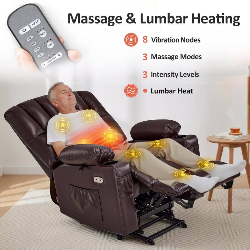 Power Lift Recliner Chair for Elderly, Massage and Heat, Faux Leather & Fabric