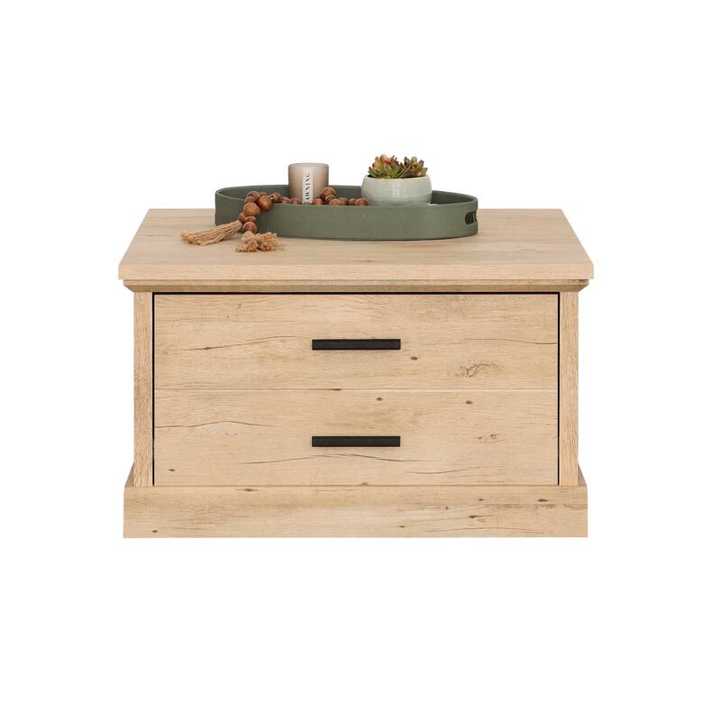 Wood Coffee Table with Spacious Drawer - 32.21" L x 29.53" W x 19.02" H