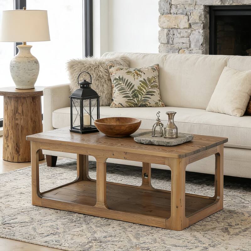 Rectangle Solid Wood Coffee Table With Storage For Living Room - Brown