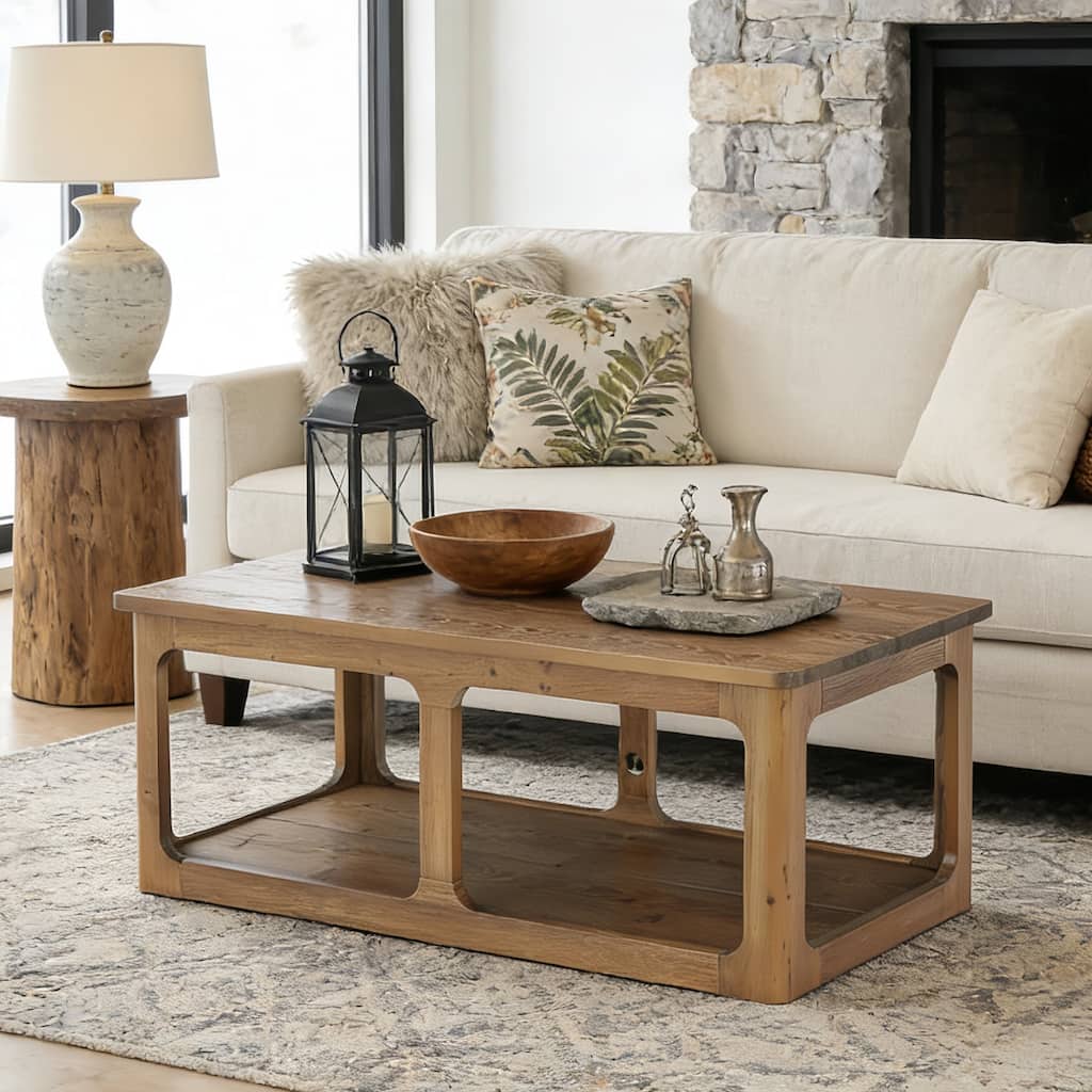 Rectangle Solid Wood Coffee Table With Storage For Living Room