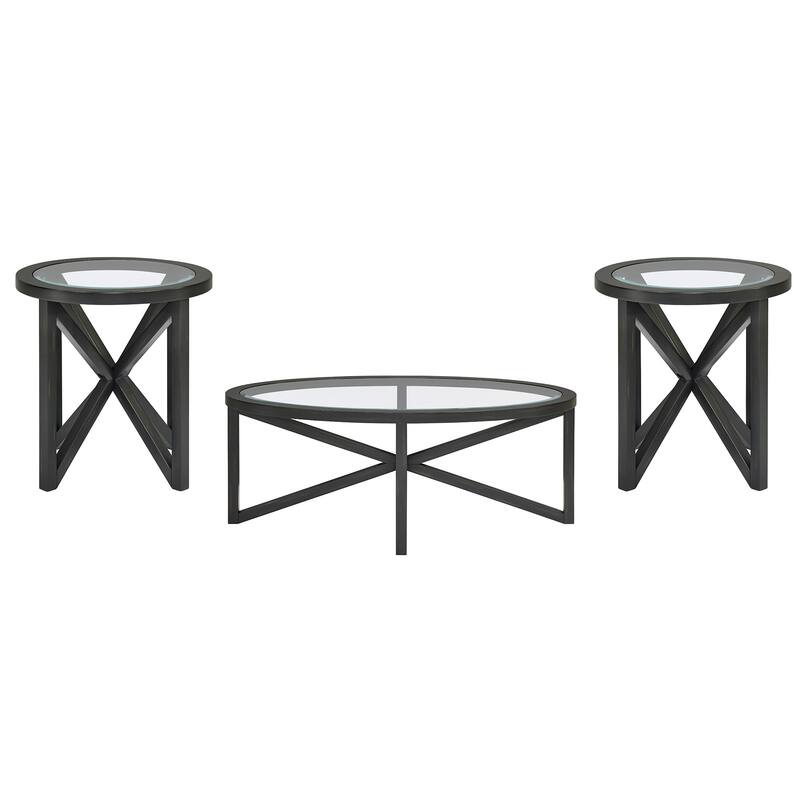 Roomfitters Modern Round Tempered Glass Coffee Table with Solid Wood Base, Clear Top Accent Table for Living Room