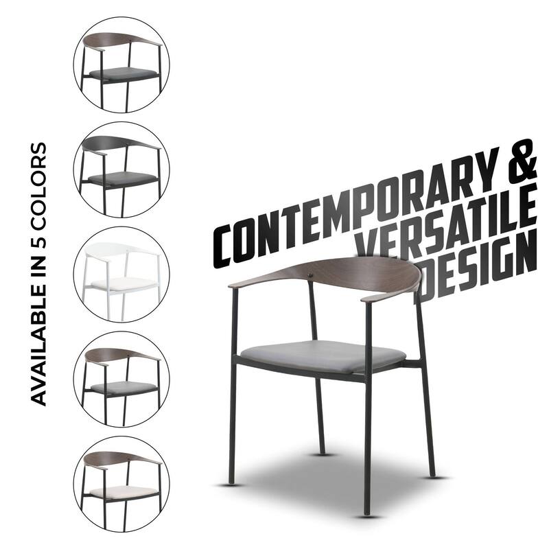 Kora Upholstered Faux Leather Dining Arm Chair with Powder Coated Steel Legs by LeisureMod