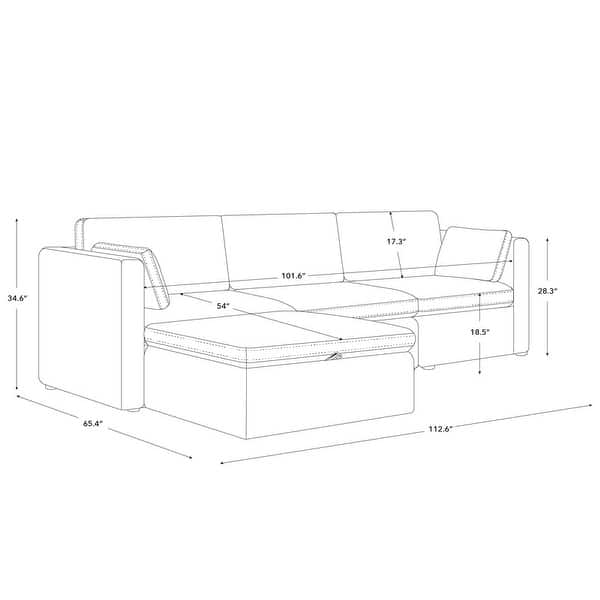 dimension image slide 3 of 6, Mia Oversized Modular Sectional Fabric Sofa