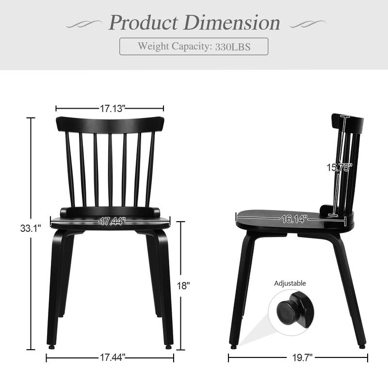 Solid Wood Spindle Back Windsor Dining Chairs, Set of 2 - 17.44" (W) x 19.7" (D) x 33.1" (H)