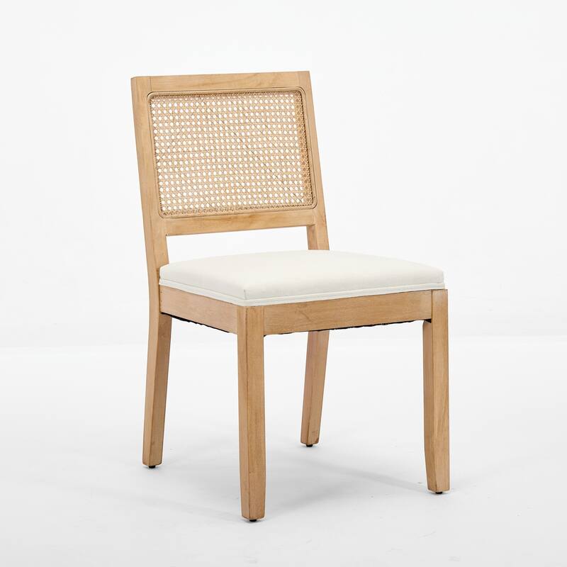 Farmhouse Rattan Dining Chairs with Natural Hardwood Frame (Set of 2)