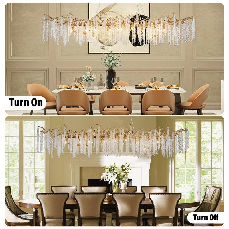 KAYLA Indoor Rectangle Crystal Chandeliers, Dining Room Light, Pendant Light Fixture for Kitchen Island