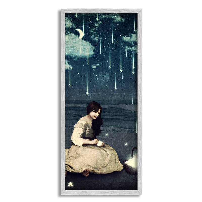 Stupell Raining Meteorites Stars Nighttime Moon Woman Scene Framed Wall Art - Blue