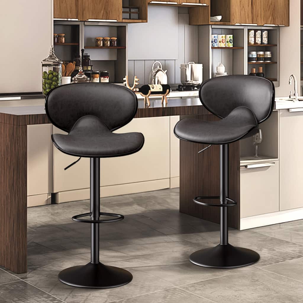 Bar Stools Set of 2, Faux Leather Bar Stools with Back, Chic Swivel Counter Stools with Footrest, Adjustable Kitchen Stools