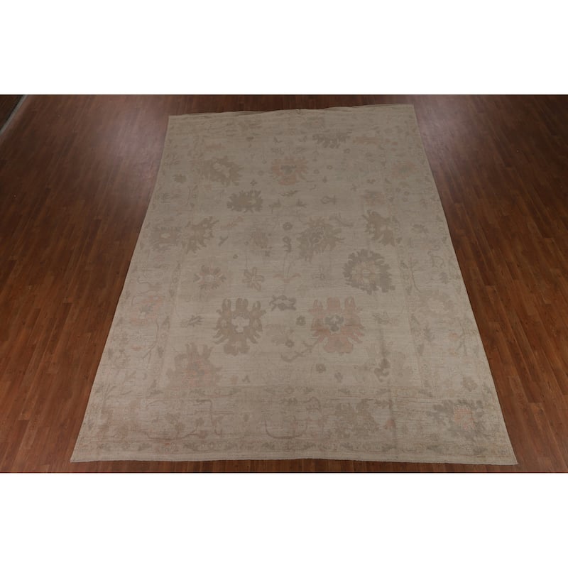 Earth Tone Vegetable Dye Oushak Area Rug Handmade Wool Carpet - 9'7"x 13'5"