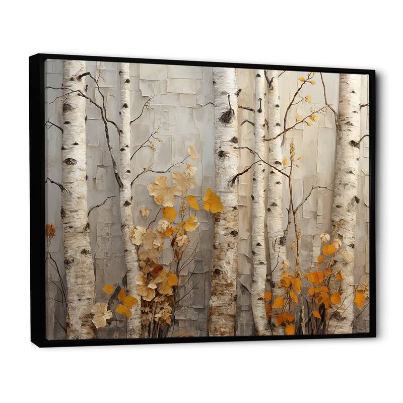 Designart "Autumn Birch Tree Elegance" Tree Orange Wall Decor - Country Living Room Framed Canvas Art