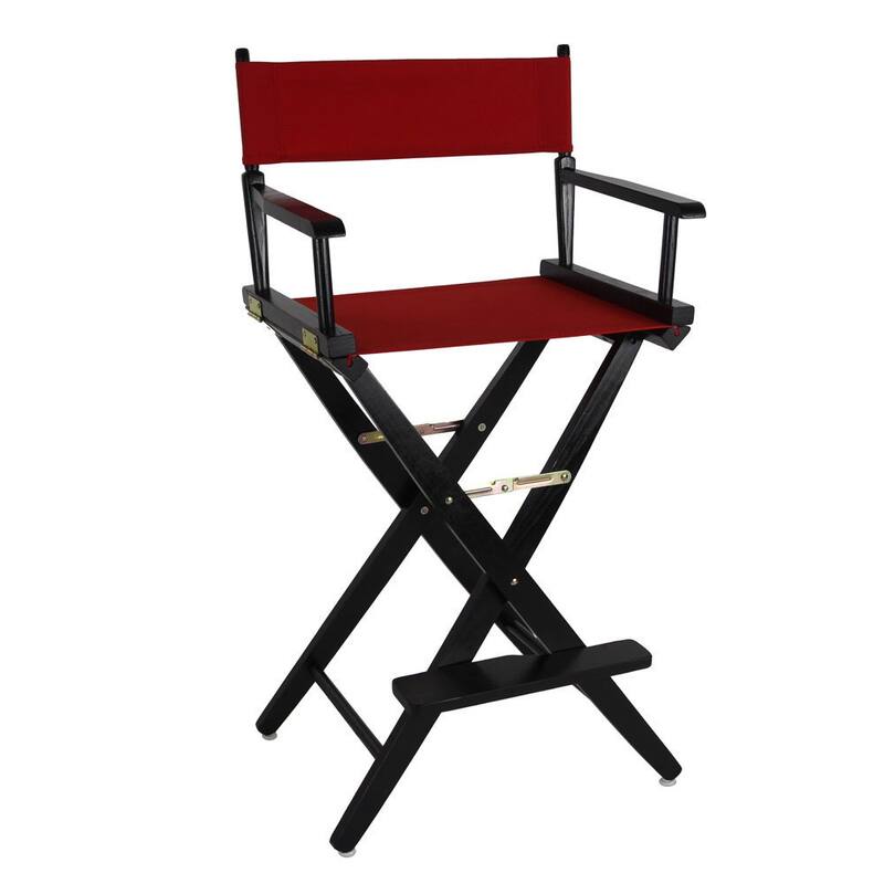 American Trails Extra-Wide 30-inch Premium American Oak Bar-Height Directors Chair - black frame/ red canvas