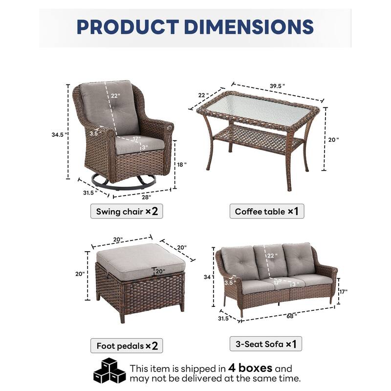 Outdoor Sofa 2 Swivel Chair Table,2 Ottomans Brown - Grey