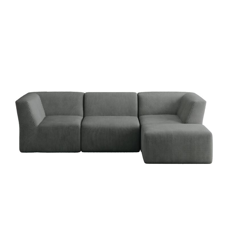 106" W Corduroy Fully Sponge Molded Modular Sectional Sofa