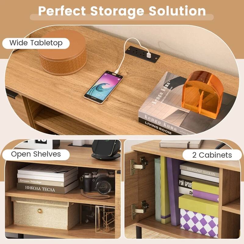 2-Door TV Stand W/ Charging Station Media for TVs up to 65" - 55 inches