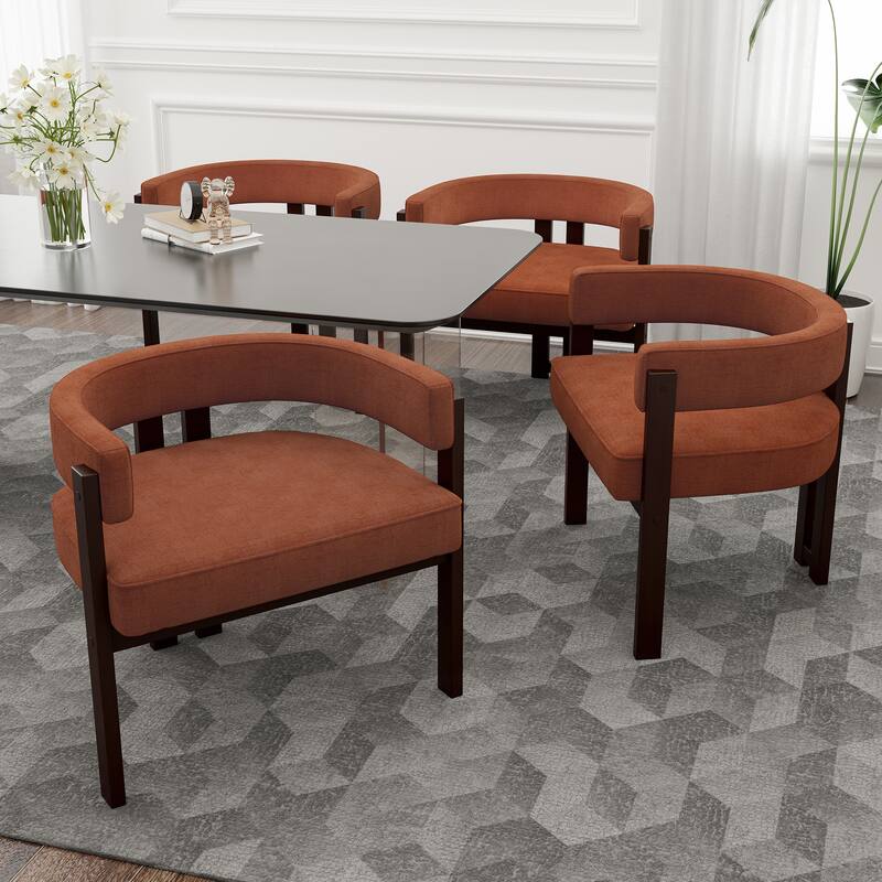 Modern Accent Chair, Upholstered Armchair with Open Back, 3 Legs Barrel Dining Chair Comfy Casual Side Chair Set of 2
