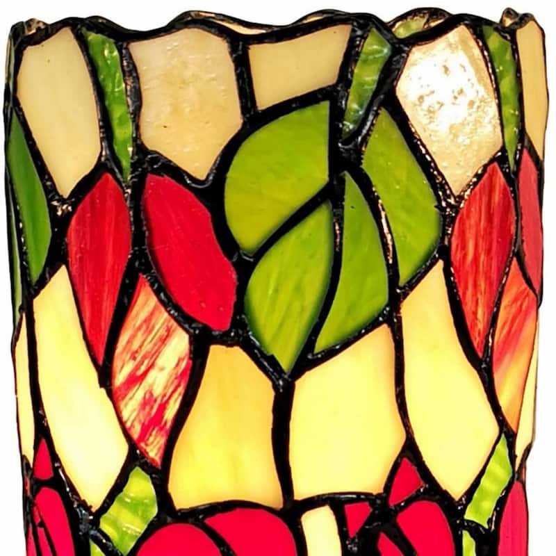 Multicolor Resin Table Lamp with Red Stained Glass Floral Shade - 6” x 6” x 10.5” (D x W x H)