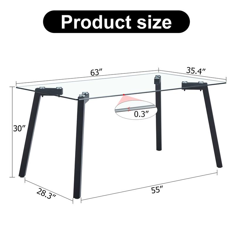 Minimalist style rectangular glass dining table with tempered glass and golden metal legs, for dining room,living room