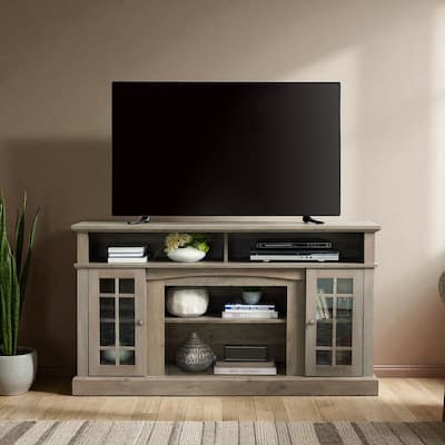 Classic Gray Wash TV Stand 58.25" Media Console for TVs up to 65" with Open & Closed Storage, Cable Management