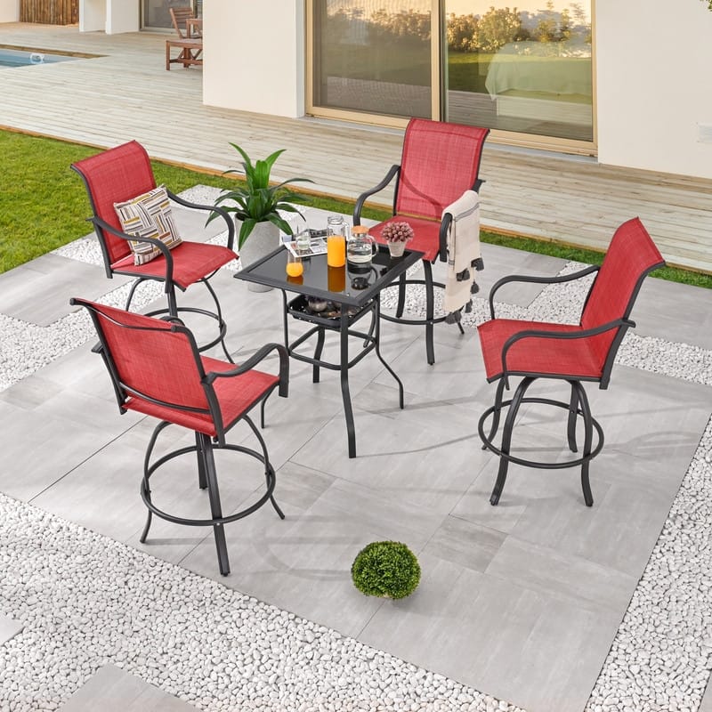 Patio Festival 4-Person Outdoor Square Bistro Dining Swivel Set - N/A