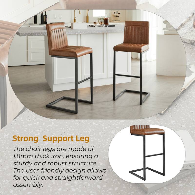 2 Sets Faux Leather Bar Stool - Sturdy Black Metal Frame & Padded Seat, Stylish Seating for Home Bar & Dining Counte